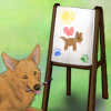 A cute little art easel and canvas.